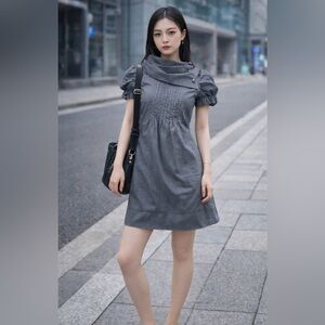 Chic Charcoal Formal Dress with Puff Sleeves